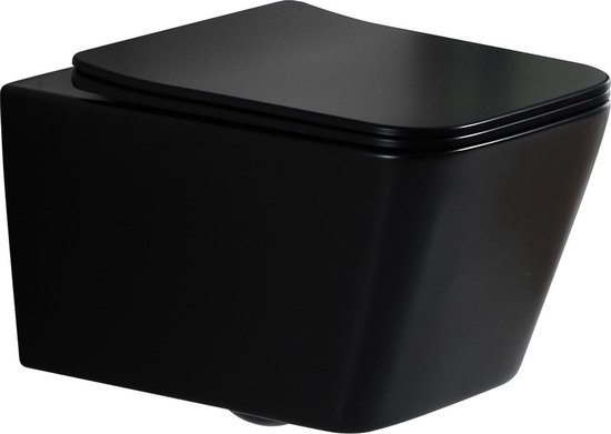 Mawialux hangend rimless toilet - softclose zitting - Mat zwart - Vierkant  - Montana | bol.com