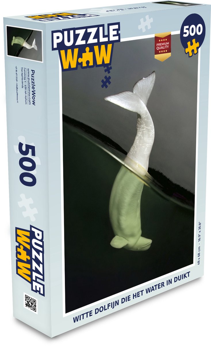 Afbeelding van product Puzzel 500 stukjes Zeedieren - Witte dolfijn die het water in duikt - PuzzleWow heeft +100000 puzzels