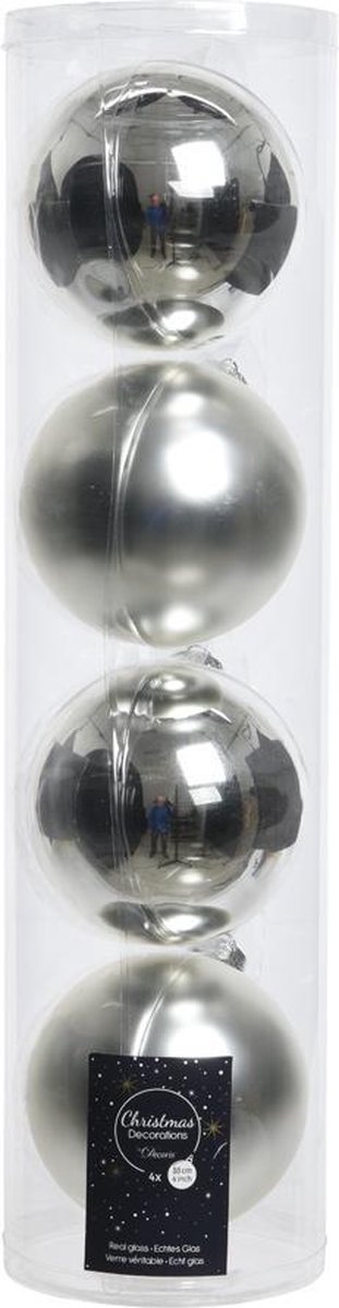 4 kerstballen zilver glans 100 mm