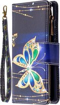 Telefoonhoesje geschikt voor Samsung Galaxy S20 FE (Fan edition) - Portemonnee met rits - book-case hoesje - ruimte voor 9 pasjes - diamant vlinders