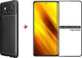 Silicone gel zwart hoesje Xiaomi Poco X3 NFC met full cover glas screenprotector