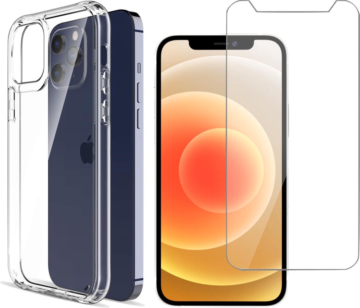 Hoesje geschikt voor iPhone 12 Pro - Transparant Siliconen Case + Screen Protector Glas