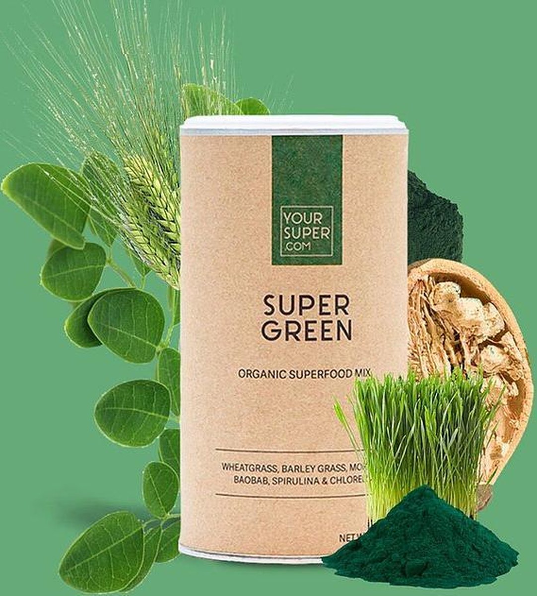 Your Super - SUPER GREEN - Organic Superfood Mix - Plantaardig - Boost immuunsysteem - Prebioticum