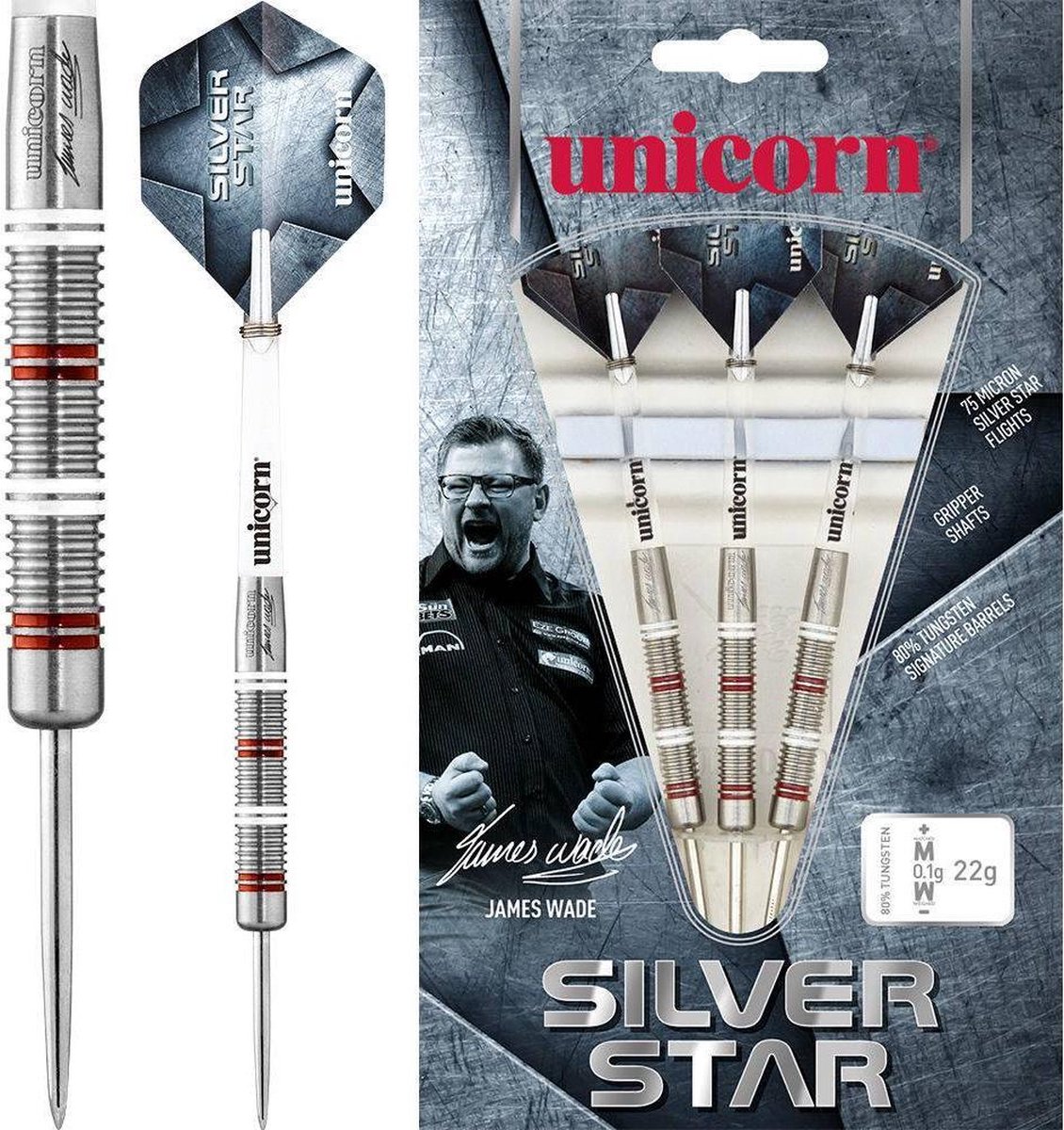 Unicorn Dartpijlen Silver Star James Wade 80% Gewicht 22