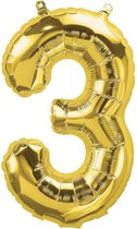 Folie Ballon - Cijfer 3 Goud Met Rietje |Verjaardag/Birthday | Party | Jubileum |
