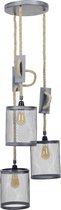 Industriële 3-lamp hanglamp 3xØ20 cm in metaaleffectgaas met instelbaar koord in grijze kleur