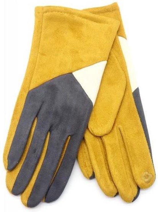 Handschoenen Dames Winter met Touchscreen Tip - Luxe handschoen geel grijs  - One Size | bol.com