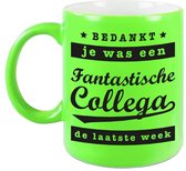 Collega cadeau mok / beker bedankt je was een fantastische collega laatste week - neon groen - afscheids / pensioen cadeau