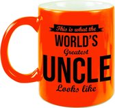 Oom cadeau mok / beker neon oranje This is what the Worlds Greatest Uncle looks like