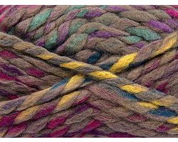 Dikke breiwol kopen groen, goud, fuchsia, donkere camel en groen blauw tinten kleurenmix gemeleerd – breien of haken met dik brei wol 25% gemengd met 75% acryl garen – breinaalden dikte 10/12 mm – self striping knitting yarn breigaren pakket 4 bollen