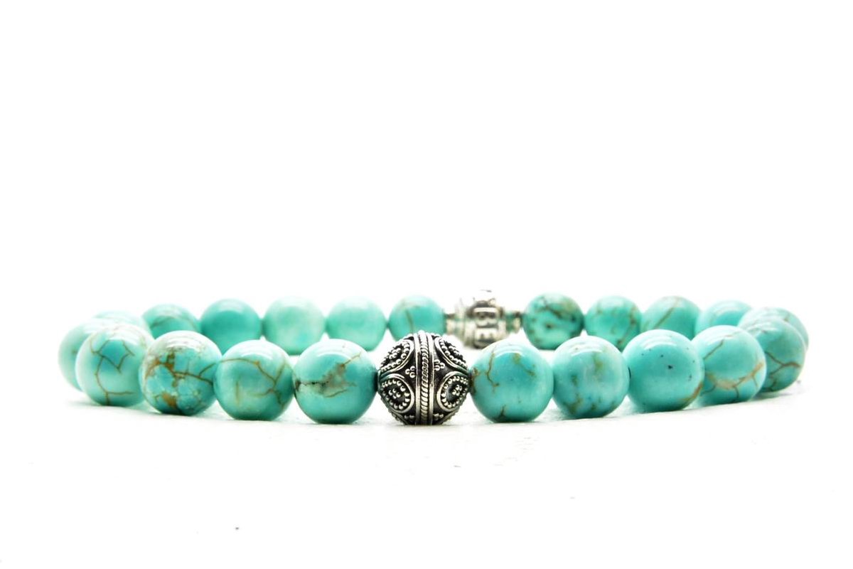 Beaddhism - Armband - Turquoise - Zilver - Kashmir - 8 mm - 19 cm op Prijzenvolger.com