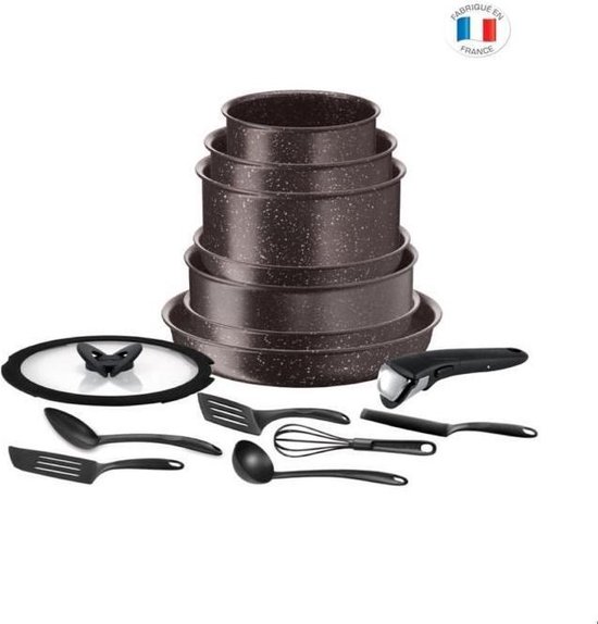 TEFAL L6789102 Ingenio extreme Batterie de cuisine 15 pièces - Effet pierre  brune