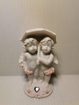 Figurine 2 Anges sous parapluie Angelots Wit Rose avec coeur 9.5x5.5x4