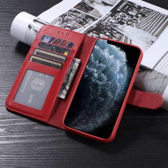 Bestcases Etui Portefeuille En Cuir Véritable Etui Pour Téléphone iPhone Xs Max - Rouge