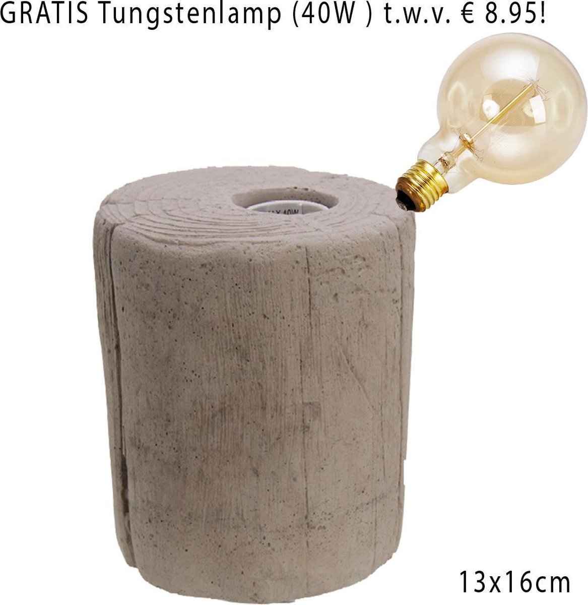 Betonnen Tafellamp inclusief 40W Ronde Tungsten filament lamp, Tafellamp - beton - grijs - industrieel - bedlamp - slaapkamer lamp - Moederdag kado