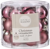 House Of Seasons Kerstballen 2,5 Cm Glas Roze 24 Stuks