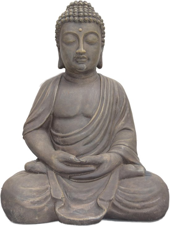 Boeddha Lotus Groot 34x26x48cm - Boeddha Beeld - Antiek Antraciet | bol.com