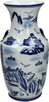 SVJ Home Decorations Vaas  Chinees Porselein wit blauw Landschap Retro - H 36 x Ø 18.5 cm