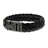 Josh Vintage Heren Armband Leer;Metaal  - Zwart