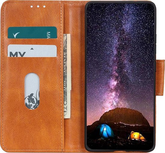 Etui pour téléphone - Etui portefeuille - Etui portefeuille - Etui type livre pour Motorola Moto G9 Plus - Marron
