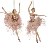 Viv! Home Luxuries Kerstbal ballerina's met tule rok - 2 stuks - groot - roze - 20cm - topkwaliteit