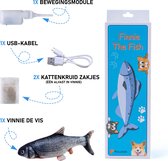 Vinnie de Vis - Speelvis Kattenspeeltje - 2x Kattenkruid - Kattenspeeltjes - Catnip Vis - Speeldoos & Kattenkruid -  Elektronisch Bewegend Kattenspeeltje - Interactief Speelgoed Katten - Spee