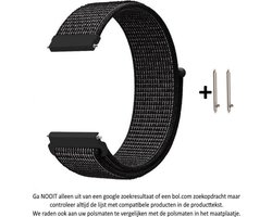 Zwart Nylon Bandje met witte weave voor 20mm Smartwatches (zie compatibele modellen) van Samsung, Pebble, Garmin, Huawei, Moto, Ticwatch, Citizen en Q – 20 mm black nylon smartwatch strap
