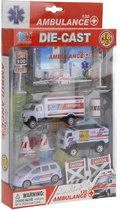 DIE CAST auto-set hulpdienstenset model AMBULANCE - 10 delig