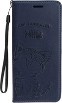 iPhone 11 pro max hoesje met koord - Cat love Fish  - Donkerblauw