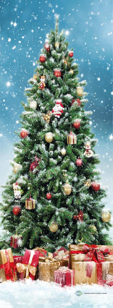 Deursticker Kerstboom met sneeuw 70x190cm