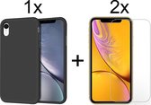 iPhone XR hoesje zwart siliconen case cover - 2x iPhone XR Screenprotector Glas