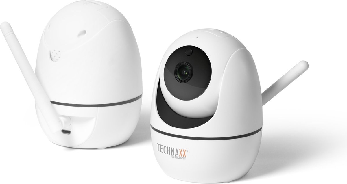 Technaxx TX-146 Draadloze indoor IP camera, beweegbaar pan-tilt, Wifi FullHD beveiligingscamera, uitbreiding TX-128, wit