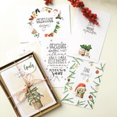 Kerstkaarten set met enveloppen - Unieke, vrolijke en handgemaakte aquarel kerstillustraties
