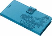 Klavertje Bloemen Booktype Samsung Galaxy J6 Plus hoesje - Turquoise