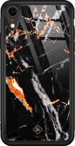 iPhone XR hoesje glass - Marmer zwart oranje | Apple iPhone XR  case | Hardcase backcover zwart