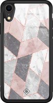 iPhone XR hoesje glass - Stone grid marmer | Apple iPhone XR  case | Hardcase backcover zwart