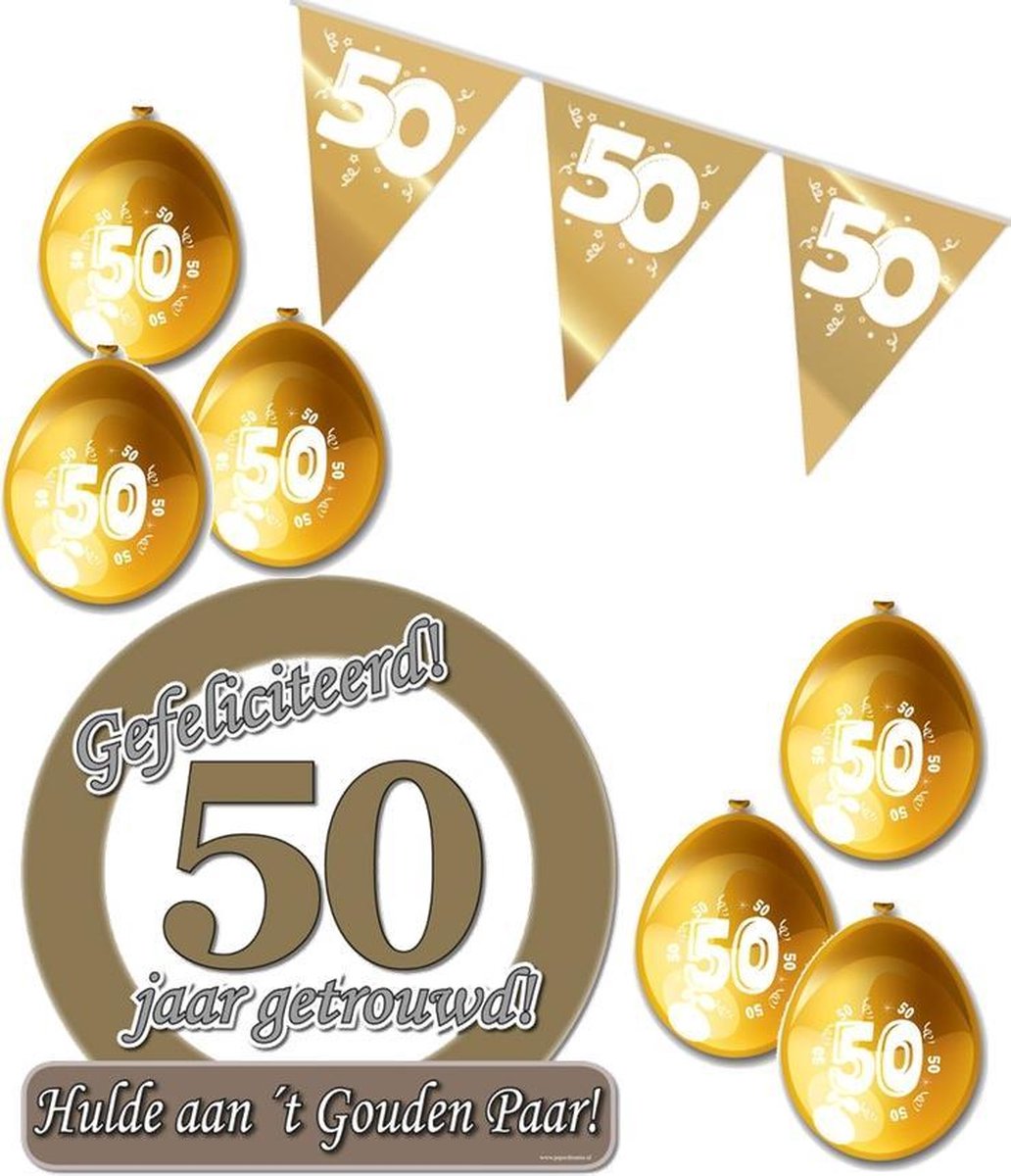 bol.com | 50 jaar getrouwd S - Jubileum pakket feestversiering -  feestartikelen gouden bruiloft...
