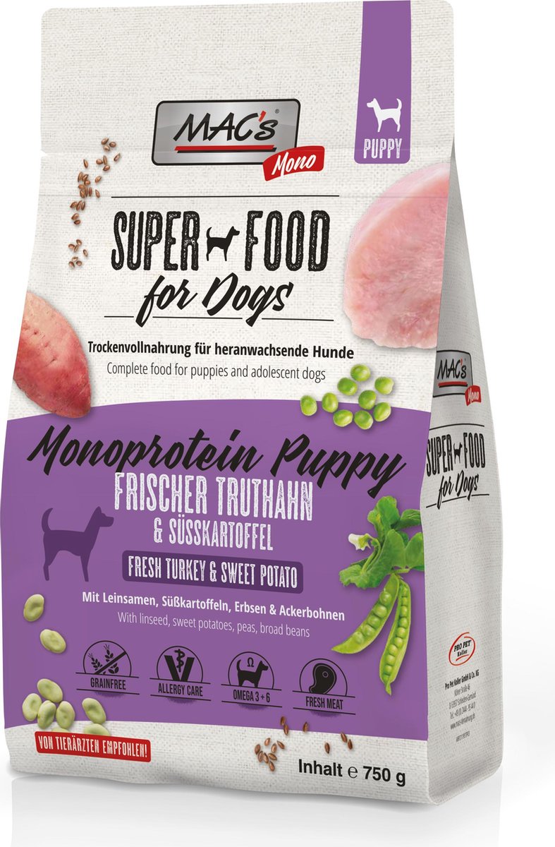 MACs MAC's Superfood Hondenvoer Puppyvoer - Mono Kalkoen - 750g - Hondenbrokken