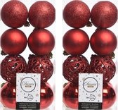 64x Kerst rode kunststof kerstballen 6 cm - Mix - Onbreekbare plastic kerstballen - Kerstboomversiering kerst rood