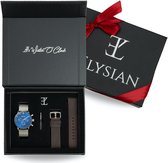 Elysian - Horloge Geschenkset mannen - Zilveren mesh horloge geschenkdoos met leren horlogebandje - Roestvrij Staal - Vaderdag Cadeau