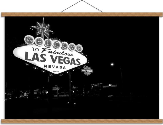 Schoolplaat – Bord Las Vegas (zwart/wit) - 90x60cm Foto op Textielposter (Wanddecoratie op Schoolplaat)