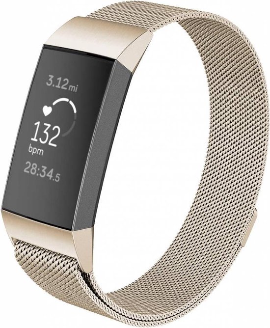 Charge 3 & 4 Milanese Band - Maat ML - Champagne - Geschikt Fitbit - | bol.com