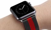 Milanese band - zwart rood gestreept - Geschikt voor Apple Watch  - 42mm en 44mm - iwatch - Horlogeband Armband Polsband