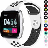 Bandje Voor Fitbit Versa Dubbel Sport Band - Wit Zwart - Maat: ML - Horlogebandje, Armband