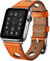 PU Leren Hermes Band - Maat 38, 40 En 41 Mm - Oranje - Geschikt Voor Apple Watch - Horlogeband - Armband - Polsband