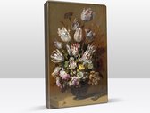 Stilleven met bloemen - Hans Bollongier - 19,5 x 30 cm - Niet van echt te onderscheiden schilderijtje op hout - Mooier dan een print op canvas - Laqueprint.