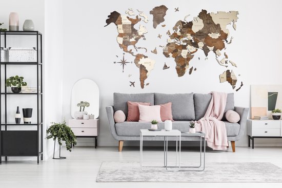 Carte du monde en bois 3D - Multicolore - XXL (300 x 170 cm)