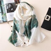 Luxe Chinese Zijde (40%Silk) - Elegant Zijden Lange Sjaal - Pashmine-Alle Seizoenen 190*85cm Inktstijl-Wit Groen Lotus Blad-Sampel voor SALE!