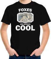 Dieren vossen t-shirt zwart kinderen - foxes are serious cool shirt  jongens/ meisjes - cadeau shirt poolvos/ vossen liefhebber M (134-140)