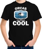 Dieren orka vissen t-shirt zwart kinderen - orcas are serious cool shirt  jongens/ meisjes - cadeau shirt orka/ orka vissen liefhebber XL (158-164)